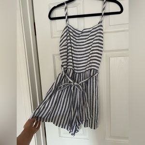 Blue and White Striped Linen Romper